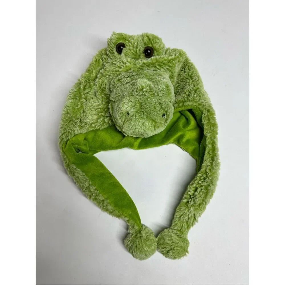 Dollibu Plush Green Alligator Hat Cap With Ear Flaps Super Soft Warm One Size